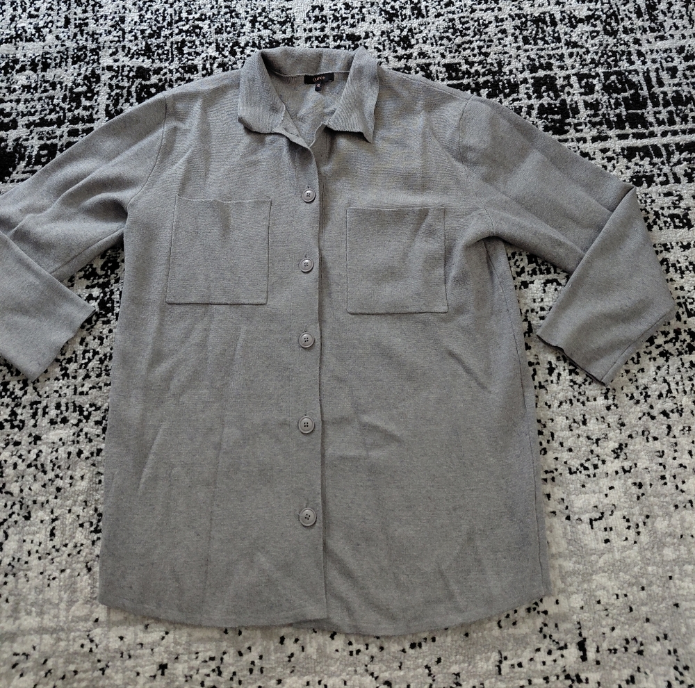 Quince Eco-Knit Milano Stitch Oversized Shirt Jacket XS Heather Gray - Picture 9 of 14